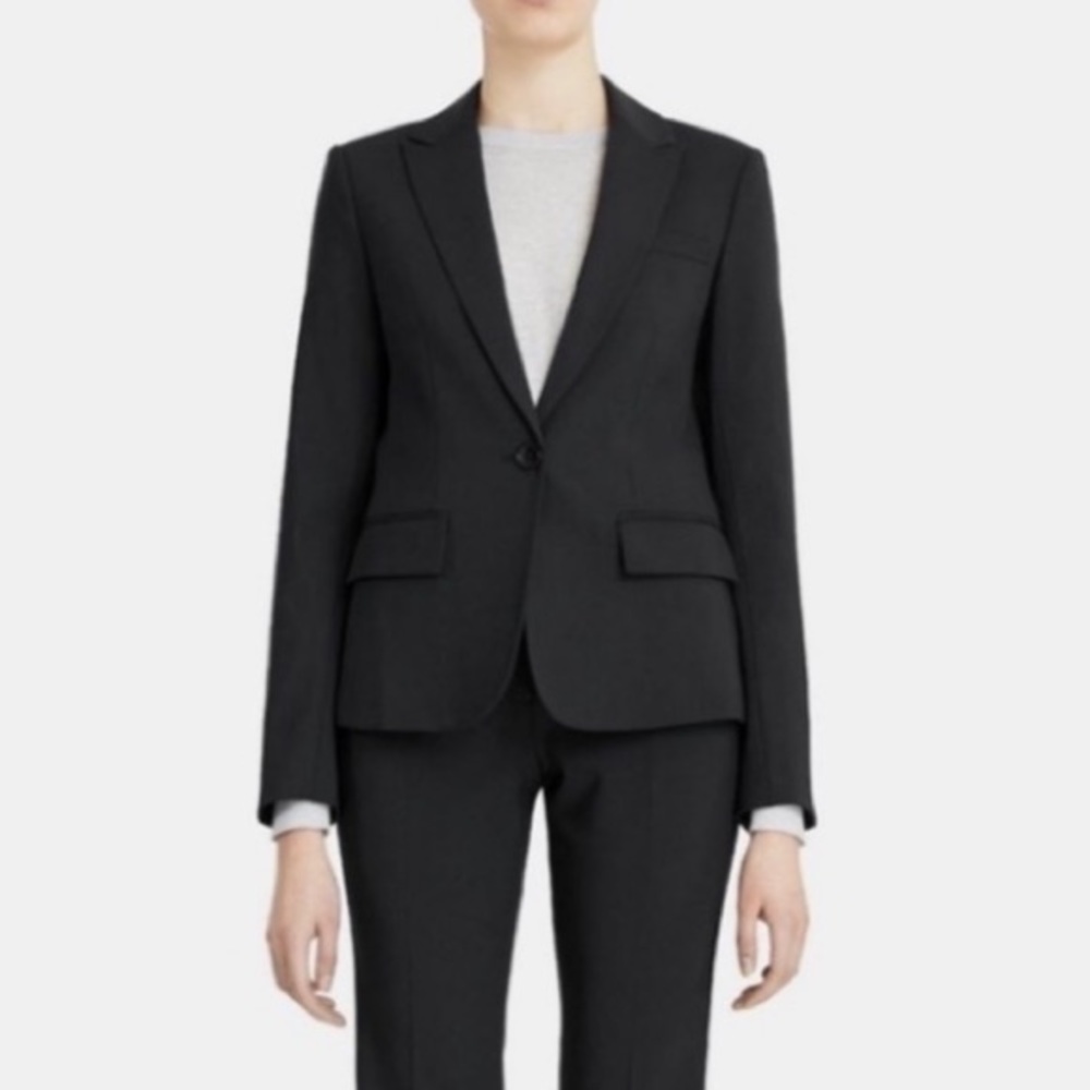 Theory Black Slim Fit Single-Breasted Wool Blend Blazer - sz 10